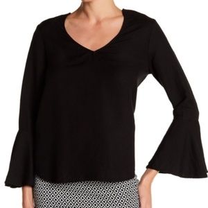 NWT Karen Kane V-Neck Bell Sleeve Linen Blouse